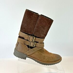 UGG Lorna Waterproof Engineer Boot Women's Size 6 Brown Leather & Suede 1095155